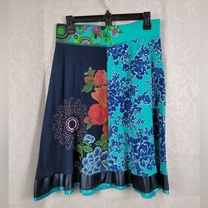 Desigual Multicolor Floral Print  Embroidered Flare Skirt